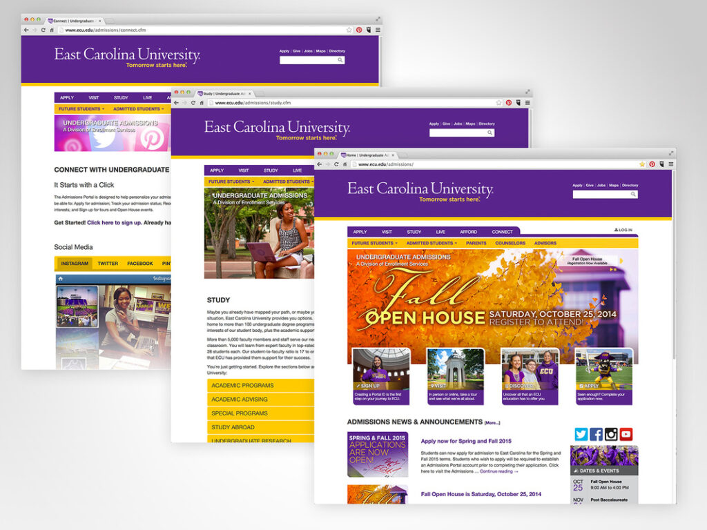 East Carolina University Admissions Webpage and Social Media